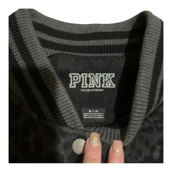 Vintage Pink Victoria's Secret Leopard Print Varsity Bomber Jacket size Medium - Picture 6 of 6